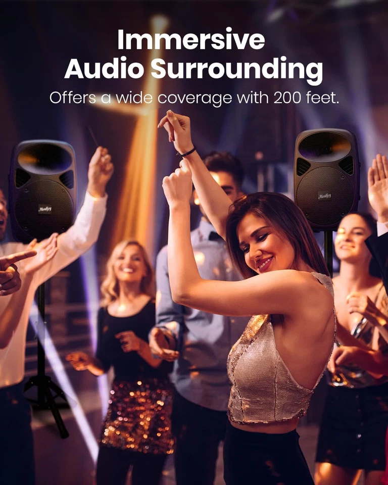 Moukey MPA80 PA System 800W 2Pcs 8“ Speakers Bluetooth Active & Passive + Stand - Image 3 of 4