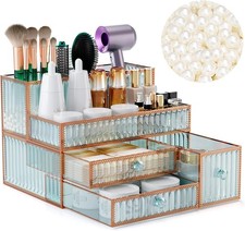 Makeup Organizer Countertop - Tempered Glass Vanity Organizer for Cosmetics