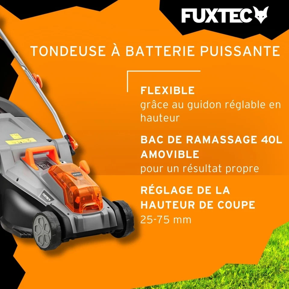 FUXTEC FX-E2RM37 tondeuse électrique sans fil largeur de coupe 37cm SET - Photo 4/4