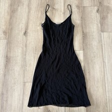 DOEN Long Deep V Neck Slip Dress Black Sheer Midi Size XS Ethereal Boho