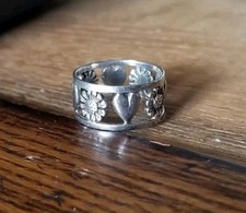 Sterling silver Sunflower Heart daisy love flower floral Band wide fall ring