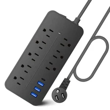 6/8/10-Outlet Extension Power Strip with Switch, Multi-Functional 3-USB & 1