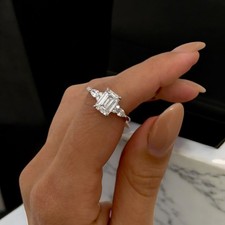 Ehering Halbfassung Smaragdschliff 0,50 Karat Diamant Fein 950 Platin