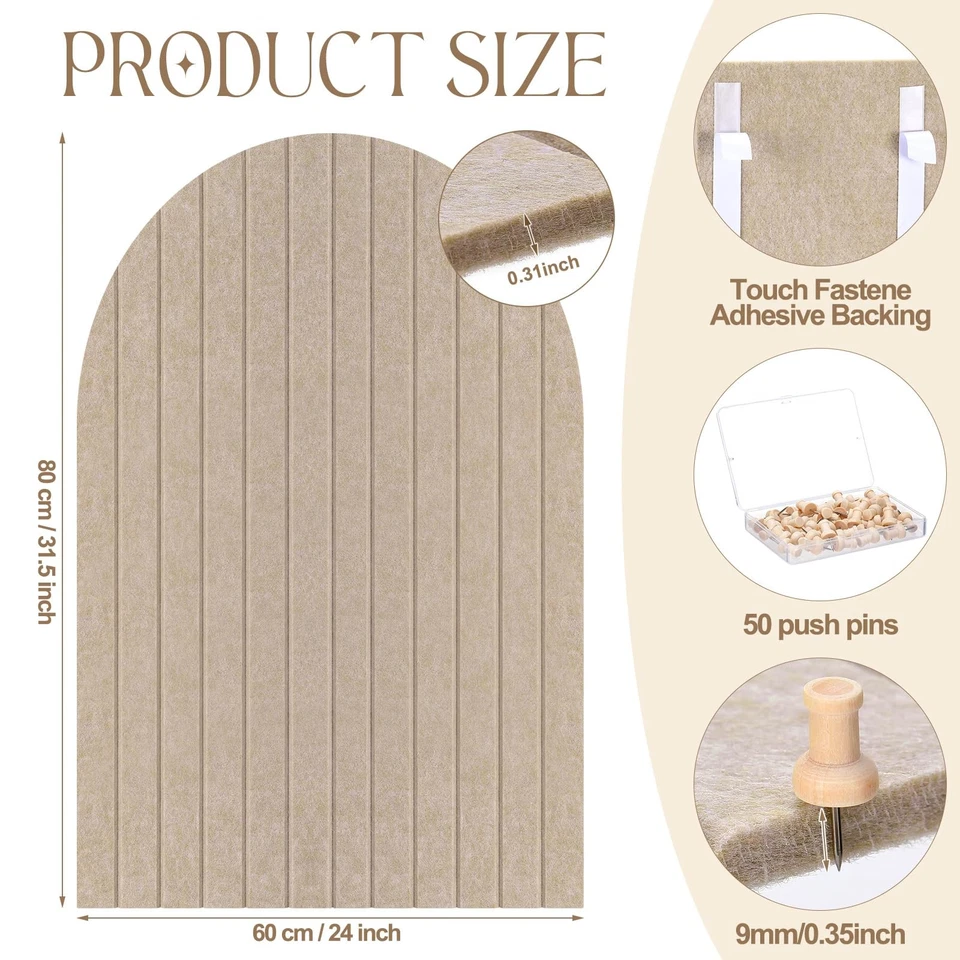 31.5 X24 Inch Large Arch Felt Bulletin Board with 50 Wooden Pushpins Decorati... - Image 2 of 4