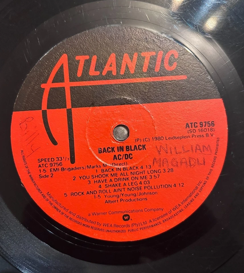 AC/DC RARE Zimbabwe Pressing Back in Black Maiden Ozzy Sabbath Kiss Metallica - Image 4 of 4