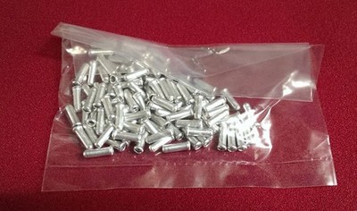 Alu Schaltzug / Bremszug Quetschhülsen/Endkappen, 100 Stück, silber, NEU