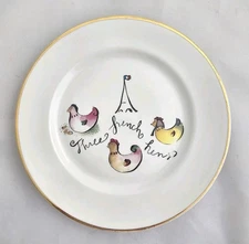 Rosanna Italy Porcelain Plate “Three French Hens” 12 Days of Christmas Gold Rim