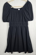 J Crew Black Dress Size S Cinched Smocked Waist Puff Short Sleeve 100% Cotton 