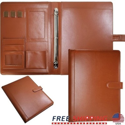 Multifunctional PU Leather Portfolio Folder W/ Ring Binders & File Bags New