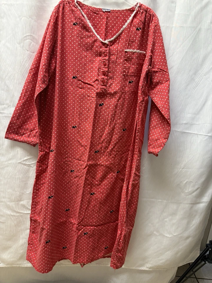 Camisón Lands’ End Rojo Lunares Scottie Perro Algodón Borde de Encaje M/L Foto 2 de 2