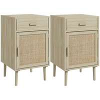 HOMCOM Bedside Tables Set of 2 with Drawer Cabinet Adjustable Shelf Natural