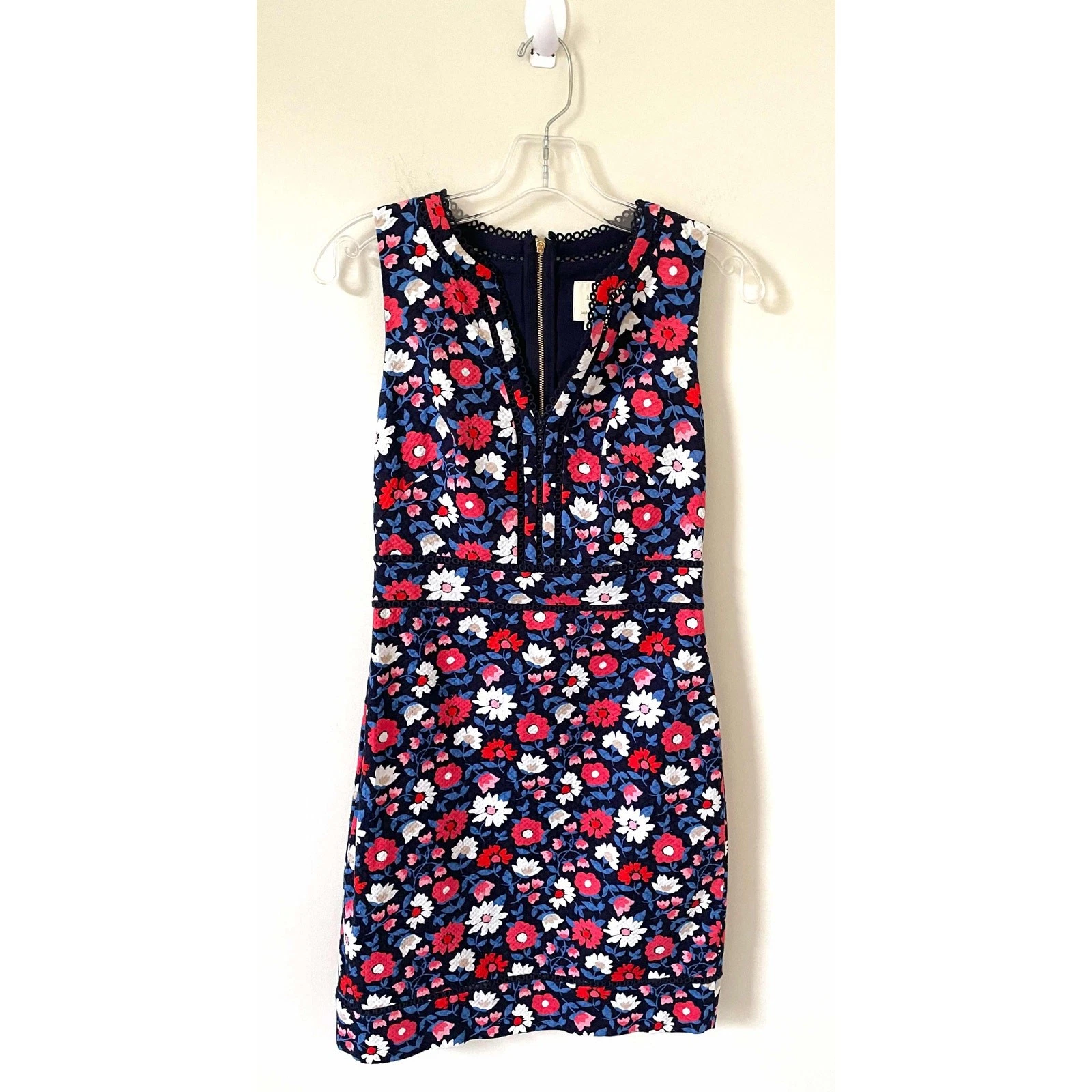 Mini abito tubino senza maniche Kate Spade margherita jacquard blu navy rosa taglia 2
