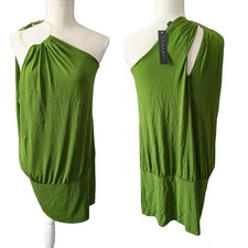 NWT Laundry Green One Shoulder Mini Dress Size M Gold Ring Party Cocktail