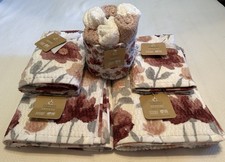 Deborah Connolly 12 Pc Bath Towel Set Burgundy Gray White Floral Extra Soft NWT