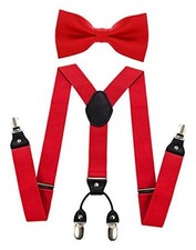 Solid Color Suspender and Silk Bow Tie Sets for Men Red