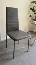 Grey High Back Upholstered Padded Dining Chair, Metal Legs, Modern x 2