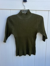 DKNY Ribbed Fitted Knit Sweater Green Size Small Half Sleeve Stretch