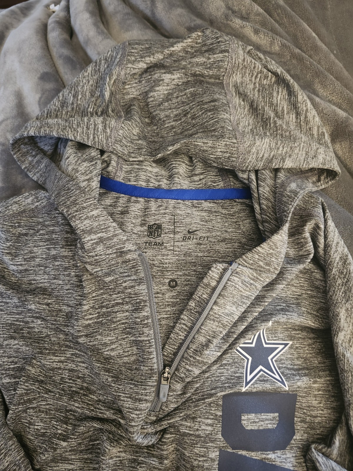  NIKE NFL DALLAS COWBOYS Grey LONG SLEEVE QUARTER ZIP TOP Medium  DRI-FIT thumbnail 6