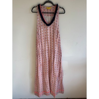 Roberta Roller Rabbit Pink Geometric Floral Fringe V-Neck Cotton Midi Dress S
