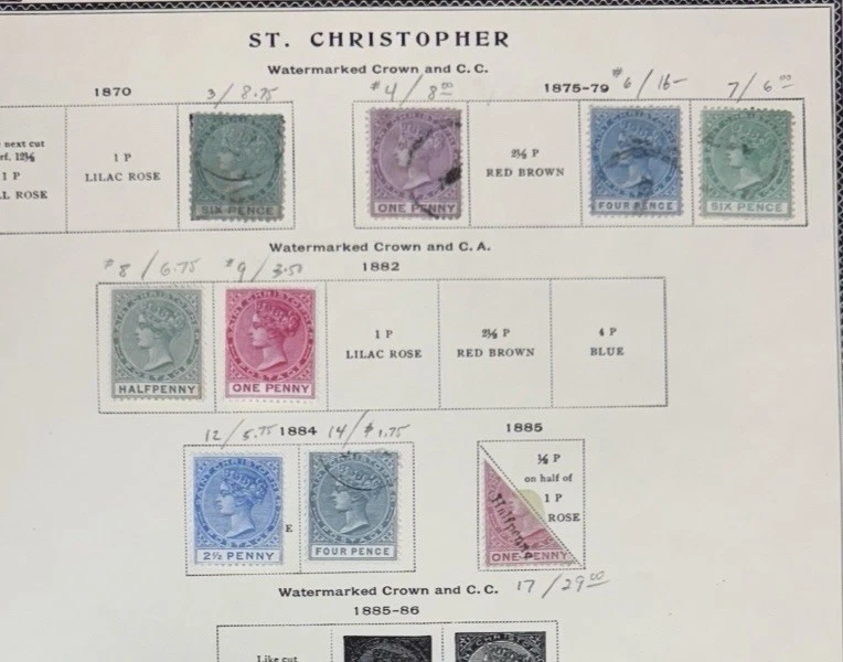 St. Christopher, 1870-1885, Lot of 9 Stamps, Mint & Used, Scott Cat. Val. $85.50 - Image 2 of 2