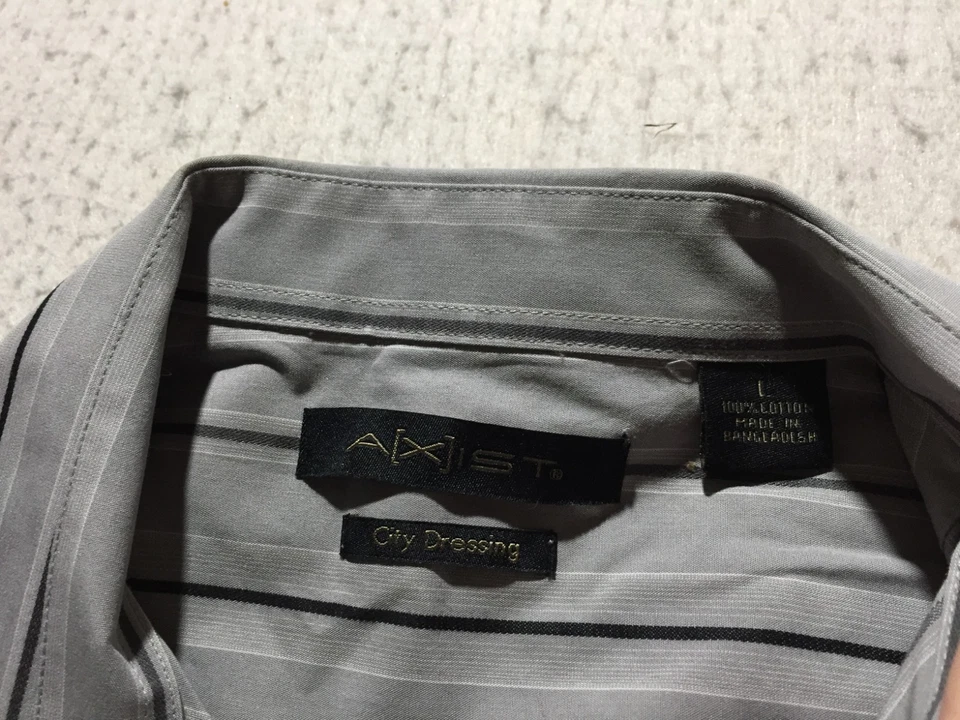 Axist Dress Shirt Mens L Large Gray Black Striped Short Sleeve City Dressing - Image 3 of 4