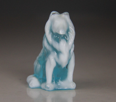 Mosser Glass Collie Dog Figurine 3'' Wind Frost Pale Blue Opalescent Hard to Find
