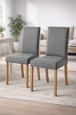 2x Esszimmerstuhl LANA Grau Stoff Buche Beine Polsterstuhl Stuhl Set 
