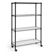 Black 4-Tier Welded Steel Garage Storage Shelving Unit with Liner and Wheels (36