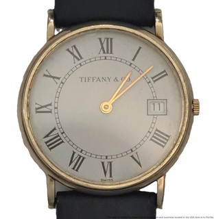 Vintage Tiffany Co 14K Yellow Gold Dress Date Wrist Watch 32 mm Leather Strap