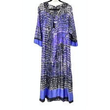 Oscar de la Renta Caftan Womens L Blue Purple Black Abstract Print Long Kaftan