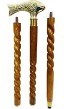 Fish Head Brass Handle Walking Stick Cane Vintage Wooden 37" Handmade Gift