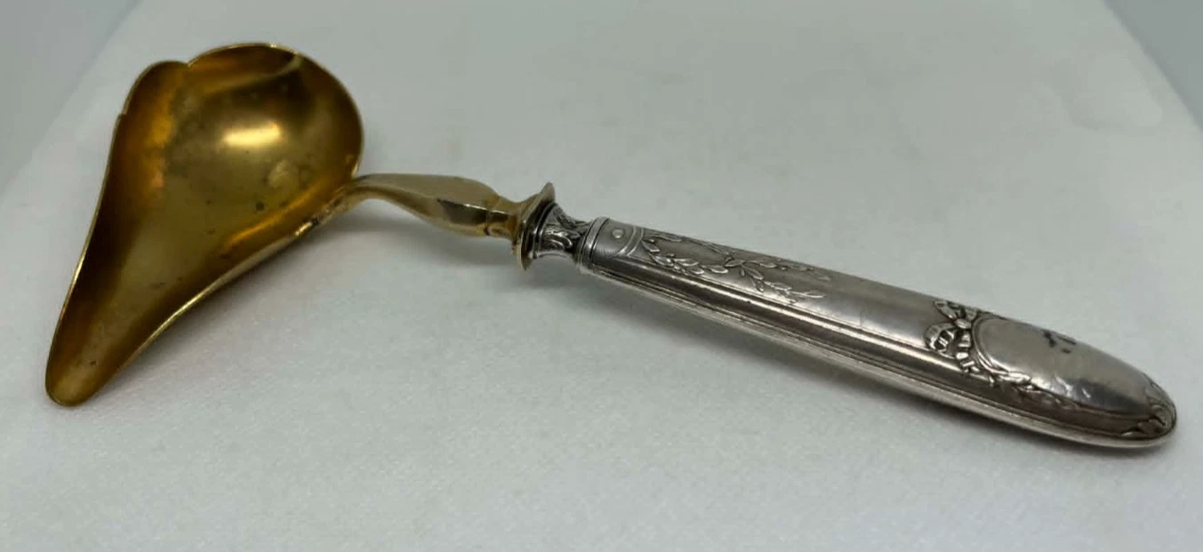Antique Silver French Sauce Ladle w/ Gold Coloured Gilded Bowl Mirvena Hallmark