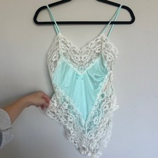 NWT Vintage Blush Aqua and Lace Teddy Bodysuit