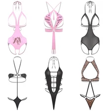 Women Jumpsuit Party Leotard High Cut Bodysuit Swimwear Sexy Stretchy Costume