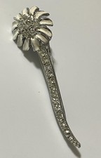 Vintage Enamel Flower  Rhinestone Hair Barrette Alligator Clip