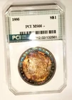 1886-P  MS 66 + End Roll  Rainbow Color Toned Obverse Morgan Dollar PCI