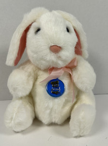 Vintage 1983 Dakin White Bunny Rabbit Stuffed Plush Blue Plastic Hang Tag NEW
