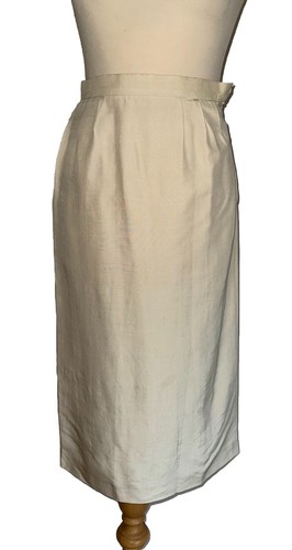 PIERRE BALMAIN SKIRT SUIT CREAM SILK 1980'S BUTTON FRONT HALF SLEEVE SIZE S - Picture 14 of 19