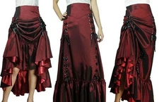 THREE WAY LACE UP RENAISSANCE SKIRT BURGUNDY RED GOTHIC VICTORIAN STEAMPUNK PUNK