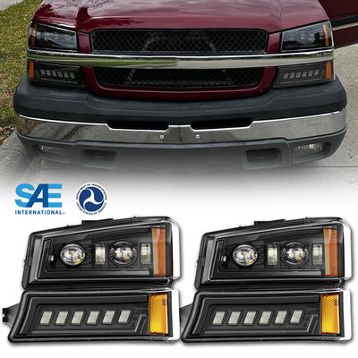4pcs Integrated LED Headlight DOT Bumper Signal Lamp For 2003-07 Chevy Silverado