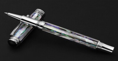 Xezo Maestro Jubilee Abalone/White MOP Rollerball Pen, Fine Tip. Chrome Plated
