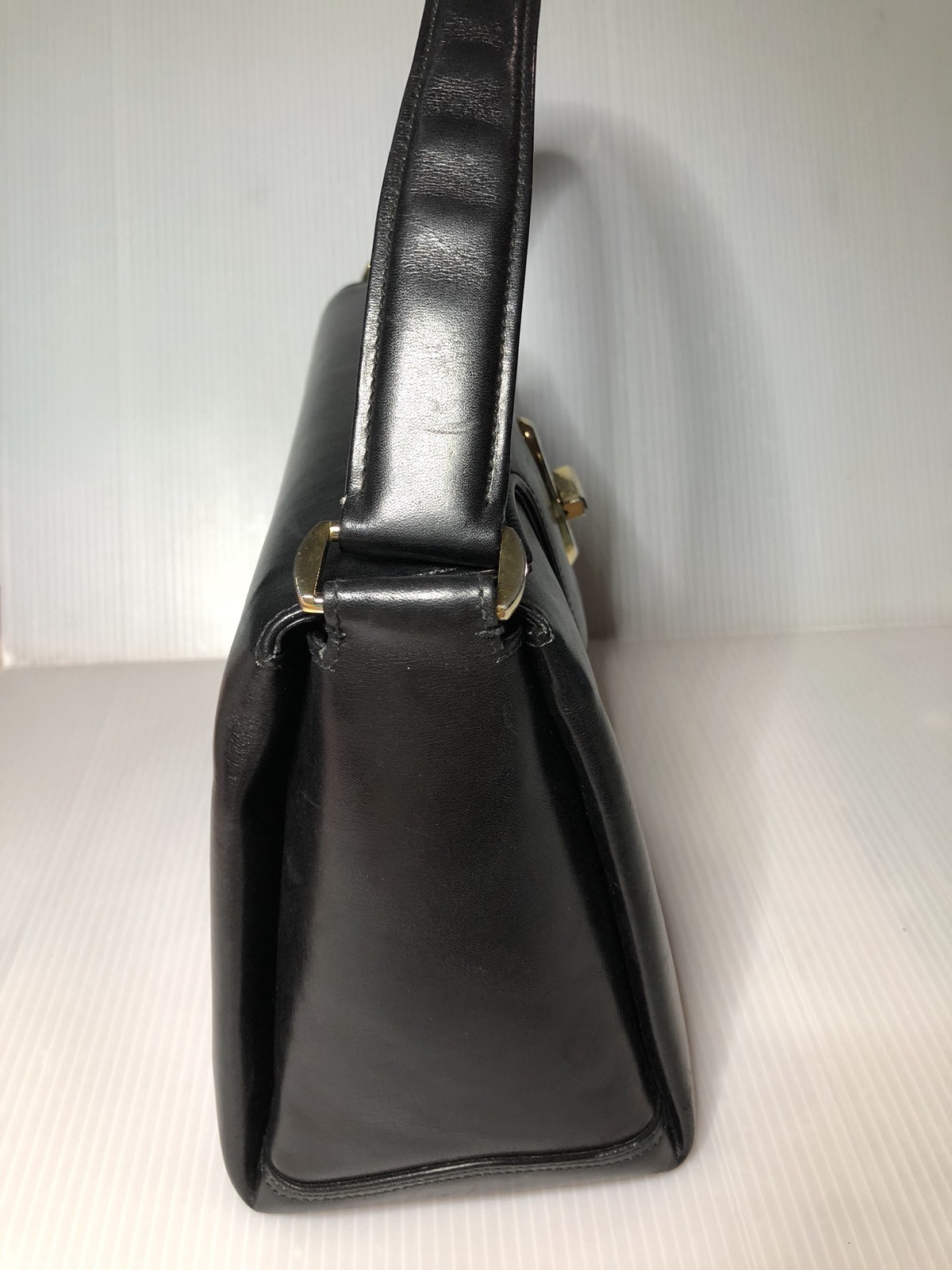 1950’s Vintage Gucci Glossy Black Leather Kelly Bag 10 L x 7”H x 4.5”W