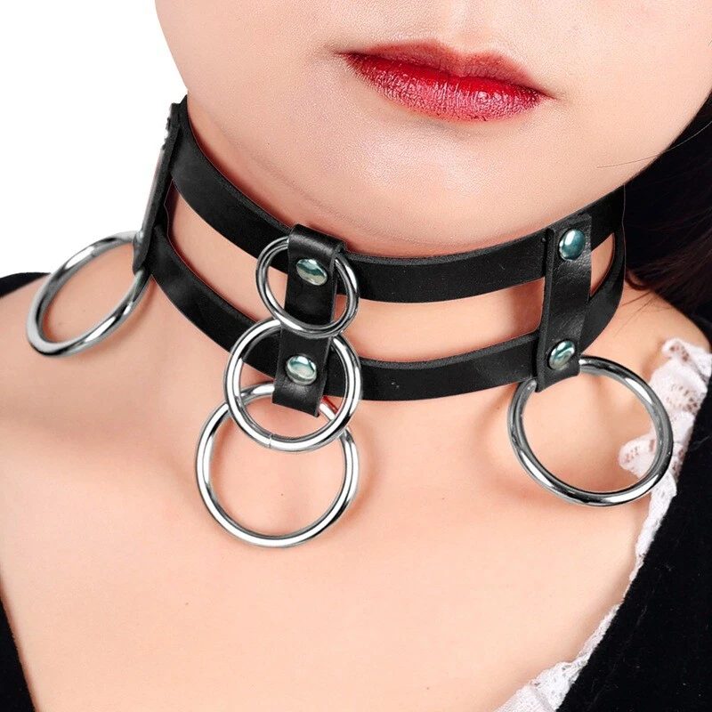 Leather choker on sale collar for women's