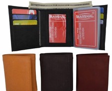 Genuine Leather Mens Trifold Wallet Multi Pocket Card Case Window ID FREE INSERT