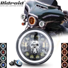 7" inch RGB Skull LED Headlight Halo DRL for Harley-Davidson Street Glide FLHX