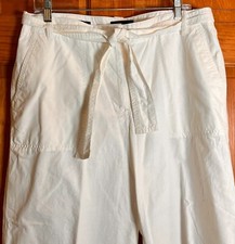 Talbots NEW Heritage Pants White 14 Tied Belt NWT 100 Cotton Crop Wide Leg