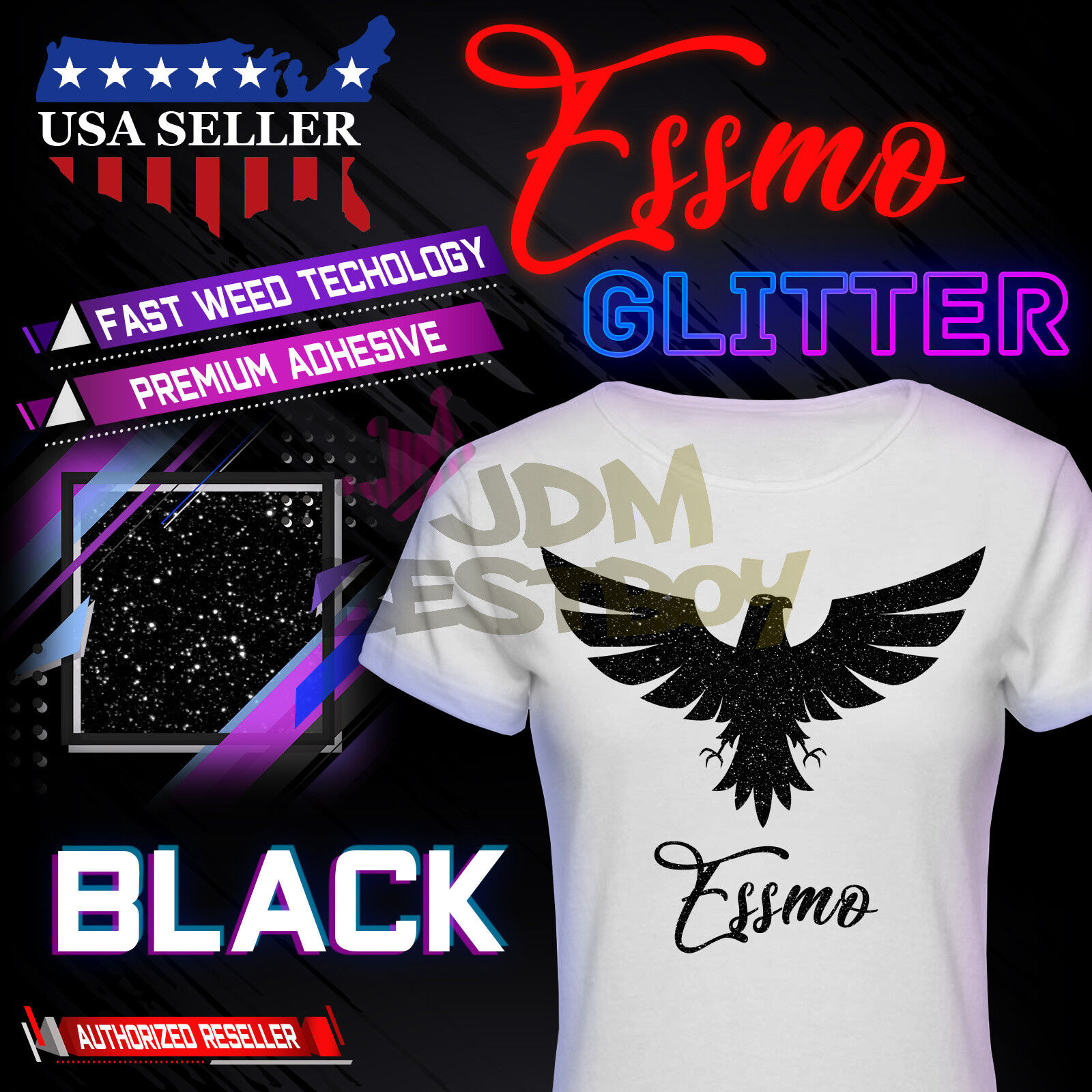 Black Glitter Heat Transfer Vinyl HTV T-Shirt 20\