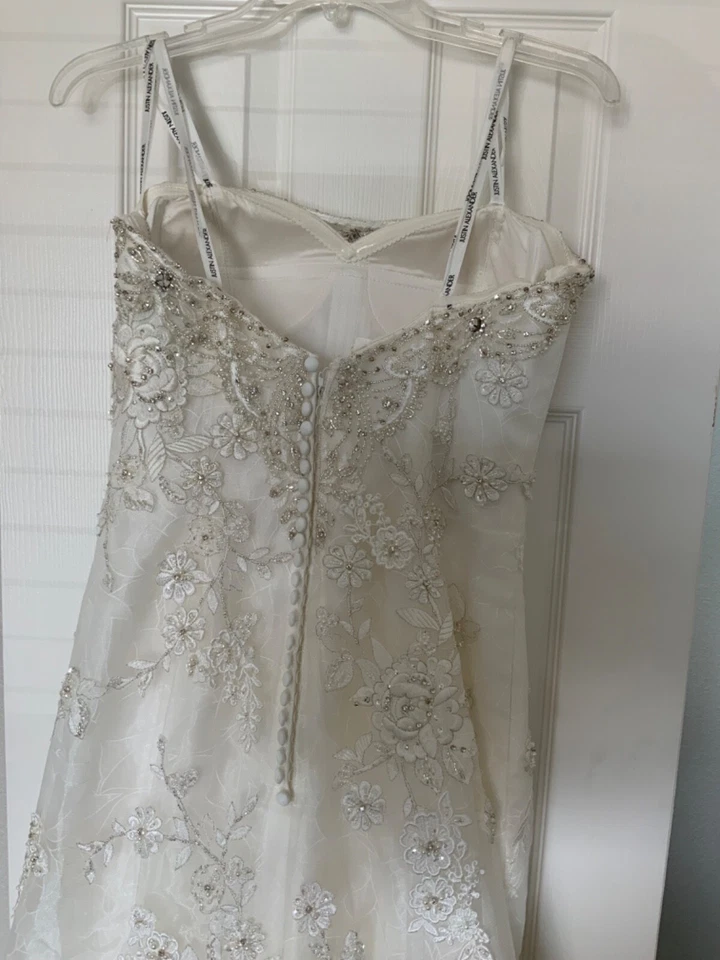 New JUSTIN ALEXANDER #8736 Ivory Bridal Gown Fit Flare Strapless Bead Lace Sz 10 - Image 3 of 4