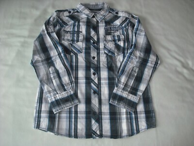 Matalan boys blue white grey check long sleeve shirt 8-9 years