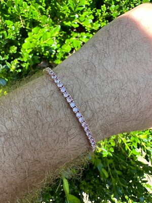 Pink Topaz Tennis Bracelet: 925 Sterling Silver, 18k White Gold